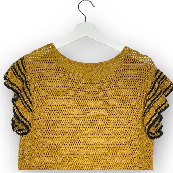 LOFT Loft Ann Taylor Crochet Ruffle Sleeve Top Orange Yellow Blue Women’s Small - Picture 6 of 13